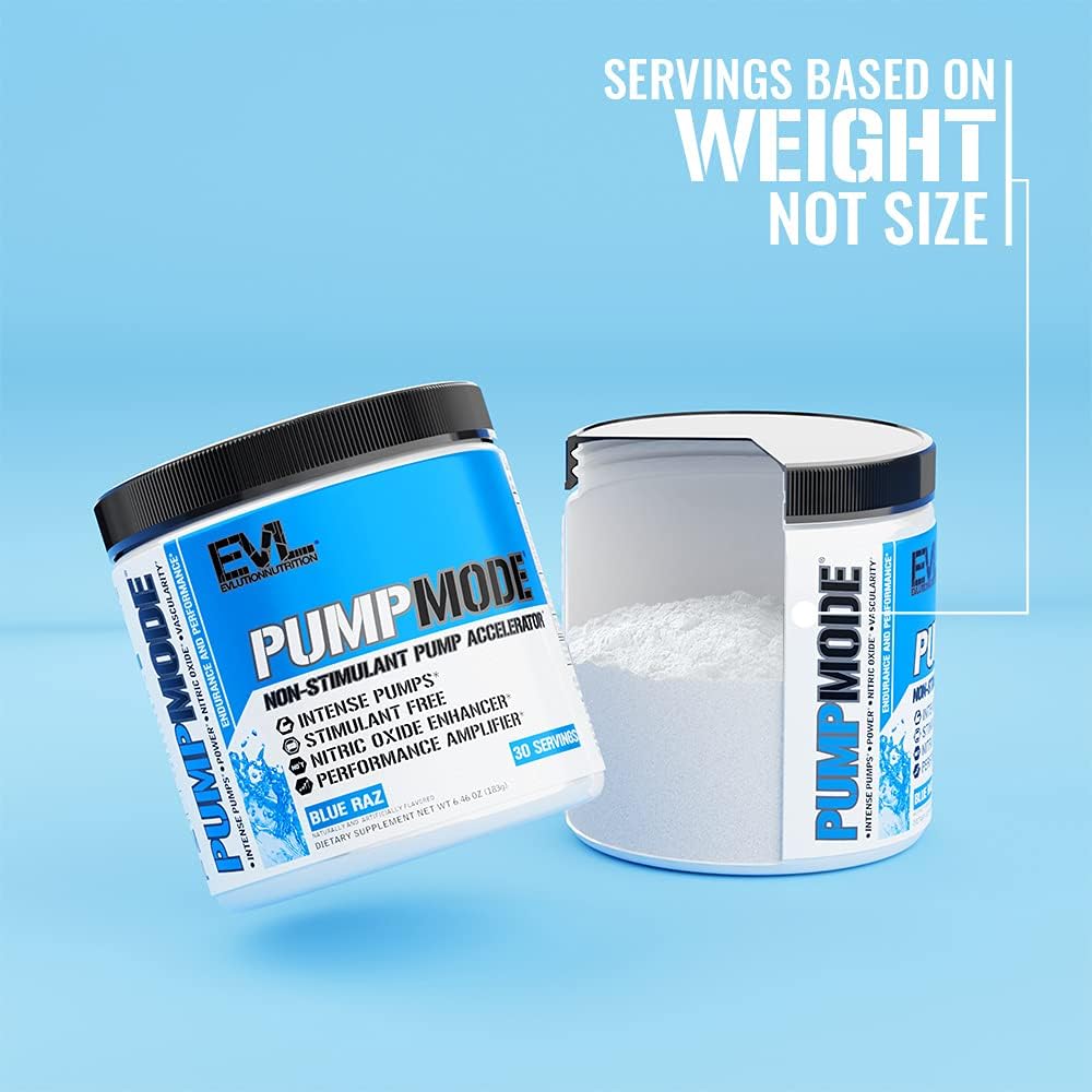 EVL PumpMode Nitric Oxide Supplement - Nitric Oxide Booster Pump Pre Workout Powder with Glycerol and Betaine for Muscle Recovery Growth and Endurance - Stim Free Pre Workout Drink (Blue Raz) : Health & Household