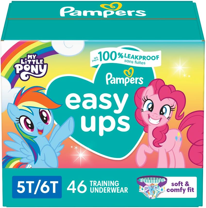 Pampers Easy Ups Girls & Boys Potty Training Pants - Size 5T-6T, 46 Count, My Little Pony Training Underwear (Packaging May Vary)