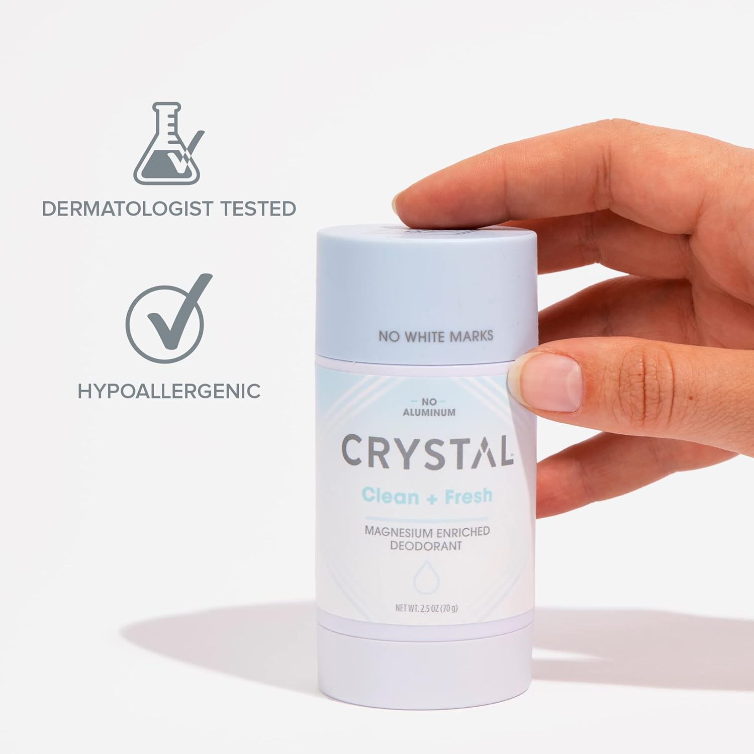 Crystal Magnesium Solid Stick Natural Deodorant, Clean + Fresh Scent, 2.5 oz : Beauty & Personal Care