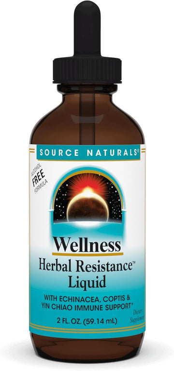 Source Naturals Wellness Herbal Resistance Liquid with Echinacea, Coptis, and Yin Chiao, Immune Support* - Alcohol Free - 2 OZ