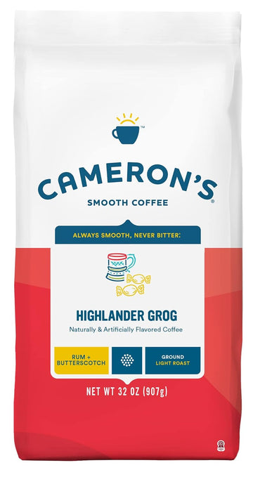 Cameron's Coffee Highlander Grog Flavored Ground Coffee, Light Roast, 100% Arabica, 32-Ounce Bag, (Pack of 1)