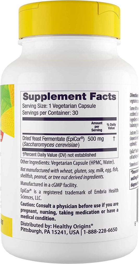 Healthy Origins EpiCor (Immune Protection), 500 mg - Plant-Based Immune Support Capsules - Gluten-Free & Non-GMO Supplement - 30 Veggie Caps