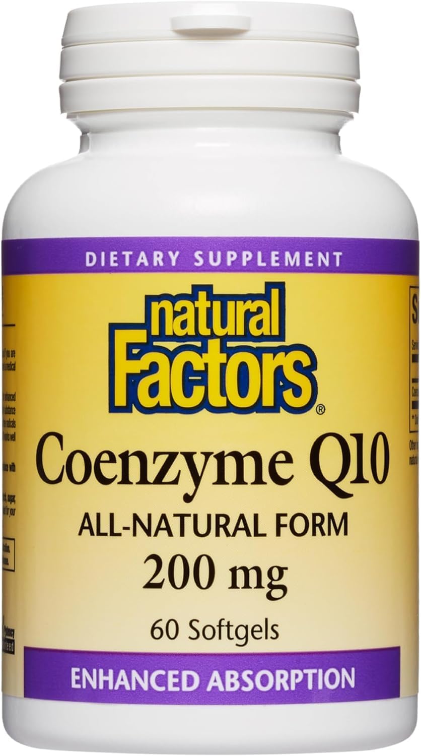 Natural Factors Coenzyme Q10 200 Mg, Natural Coenzyme Q10 Supplement For Energy, Heart And Cognitive Support, 60 Softgels