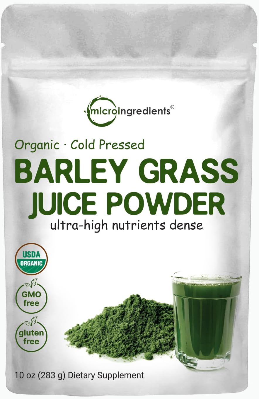 Micro Ingredients Organic Barley Grass Juice Powder, 10 Ounce, Cold Pressed, Us Grown, Rich In Immune Vitamin, Fibers, Minerals, Antioxidants And Protein, Support Immune System And Digestion, Vegan