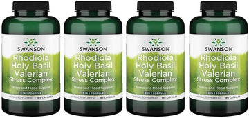 Swanson Rhodiola Holy Basil Valerian Stress Complex 225/225/225 Stress Mood Wellbeing Relaxation Support Milligrams 180 Capsules (4 Pack)