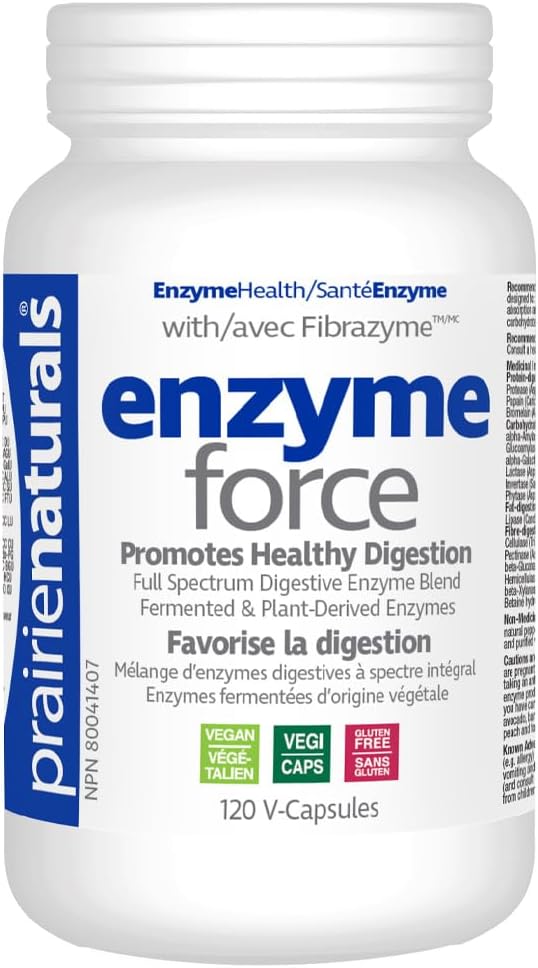 Prairie Naturals Force with Fibrazyme Digestive Enzyme Vegetarian Capsules, 120 Count