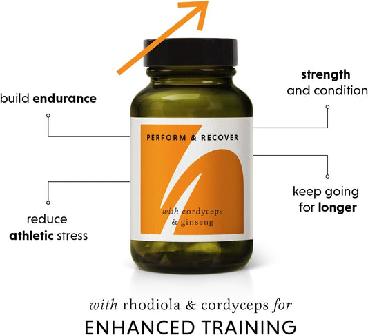 The Herbtender Perform & Recover - Natural Training Supplement With Cordyceps, Rhodiola, Ginseng, Caffeine-Free, Enhances Endurance & Recovery, Vegan, Organic (14 Capsule Pouch)