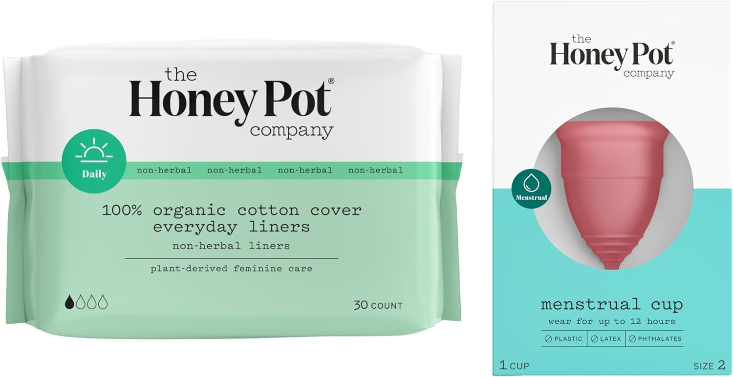 The Honey Pot Company – Non-Herbal Everyday Panty Liners – Organic Pads For Women & Menstrual Cup – 12 Hour Reusable Protection For Periods – Hypoallergenic - Feminine Care – Size 2