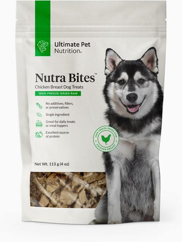 Ultimate Pet Nutrition Nutra Bites Freeze Dried Raw Single Ingredient Training Treats Food Topper For Dogs, 4 Ounces, Chicken Breast