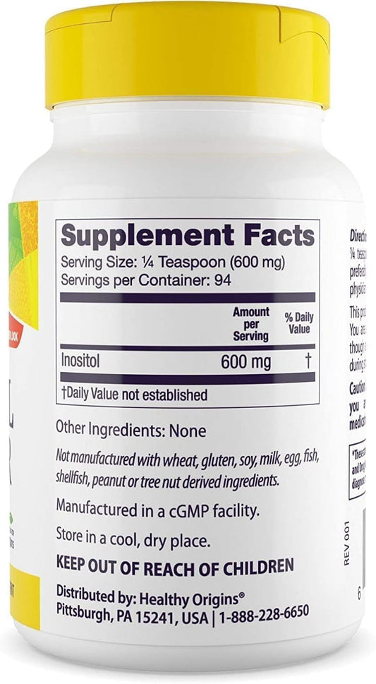 Healthy Origins Inositol Powder, 113 G - For Skin, Hair & Nail Health - Vitamin B8 Powder Supplement - Part Of The B Complex Family - Vegan, Non-Gmo & Gluten-Free Supplement - 4 Oz