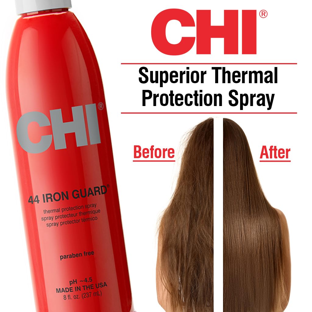Chi 44 Iron Guard Thermal Protection Spray, Nourishing Formula Helps Resist Heat Damage To Hair & Tame Frizz, Clear, 8 Oz : Tools & Home Improvement