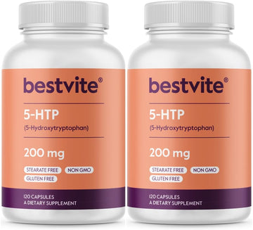Bestvite 5-Htp 200Mg Per Capsule (240 Capsules) (120 X 2) - No Stearates Or Flow Agents - Gluten Free - Non Gmo