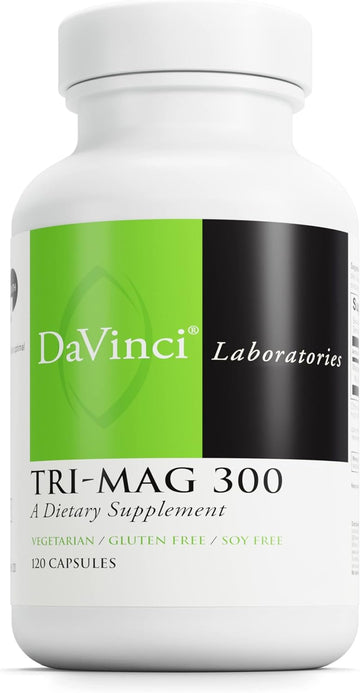 DaVinci Labs Tri-Mag 300 - Chelated Magnesium Supplement with Glycinate, Taurinate & Malate - Helps Support Adrenal Hormone Balance, Nutrient Absorption, Nerve Function & Bone Health* - 120 Capsules