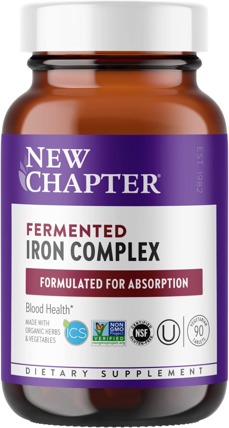 Iron Supplement, New Chapter Fermented Iron Complex with Organic Whole-Food Ingredients + One Daily Non-Constipating Dose- 90ct, 3 Month Supply