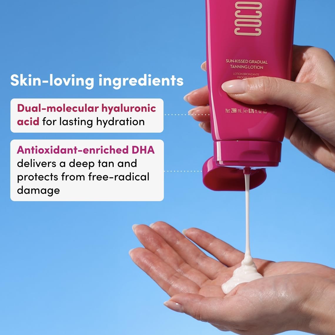 Coco & Eve Sun-kissed Gradual Tanning Lotion - Natural Sunless Moisturizing Tanner with 72H Hydration & Streak-Free, Buildable Glow. Skincare-Infused with Antioxidants and Hyaluronic Acid. (200ml) : Amazon.co.uk: Beauty