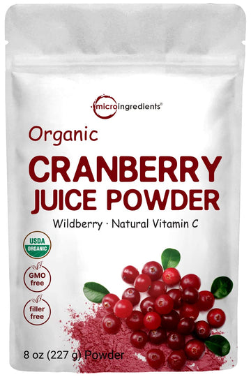 Sustainably Us Grown, Organic Cranberry Juice Powder (Wild Cranberry Supplements Cold Pressed), 8 Ounce, Enhance Urinary Tract Cleanse & Prostate Health, Water Soluble And Pet Friendly