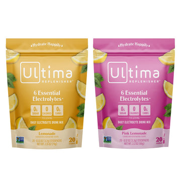 Ultima Replenisher Electrolyte Drink Mix Bundle – Lemonade & Pink Lemonade, 20 Stickpacks – 6 Electrolytes & Minerals – Keto Friendly, Vegan, Non-Gmo & Sugar-Free Electrolyte Powder