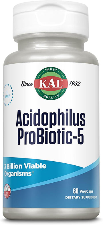 Kal Acidophilus Tablets, Probiotic-5 Capsules, 3 Bil, 60 Count