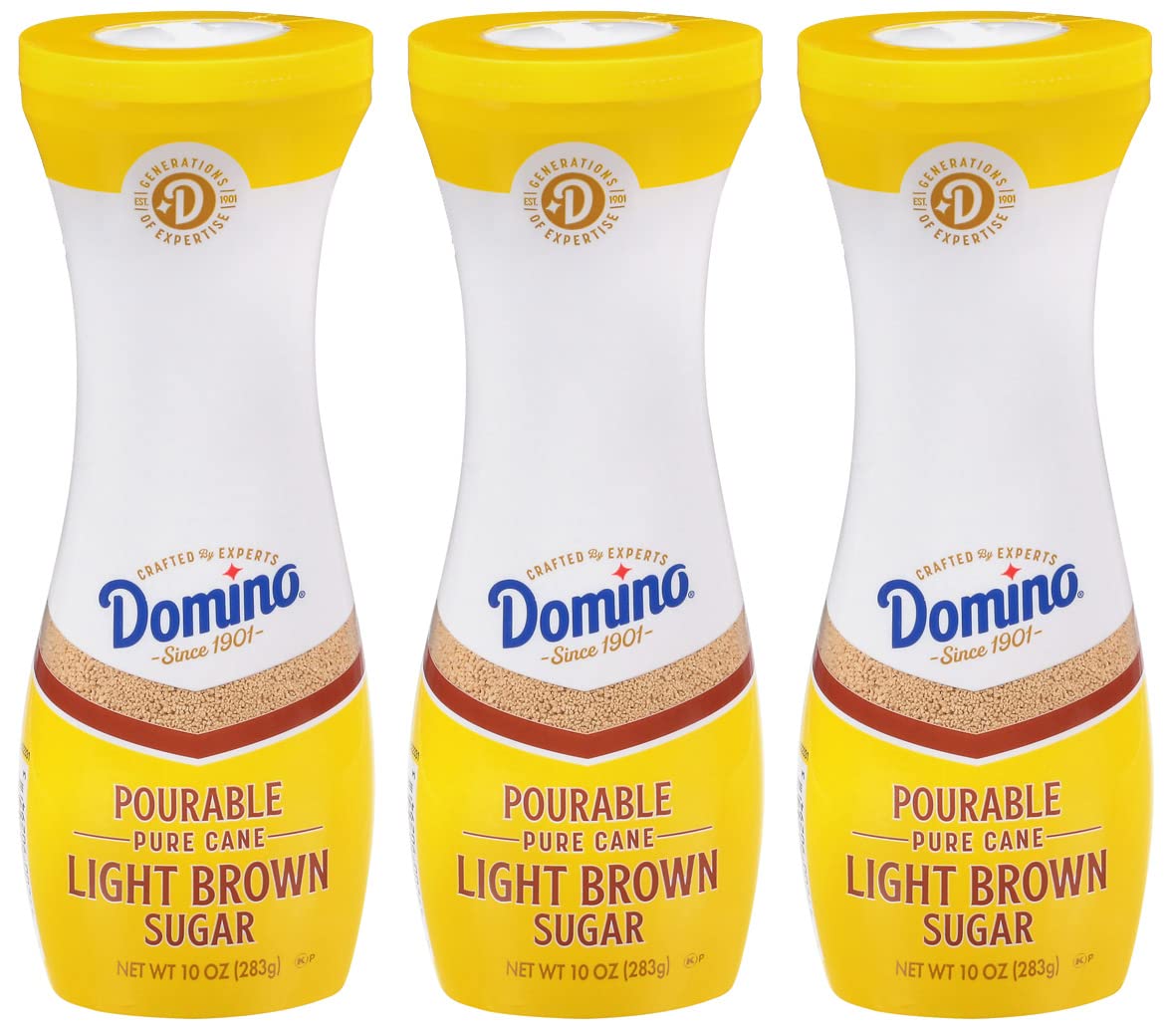 Domino Pourable Pure Cane Light Brown Sugar, 10 Oz Flip Top Canister (Pack Of 3)