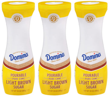 Domino Pourable Pure Cane Light Brown Sugar, 10 Oz Flip Top Canister (Pack Of 3)