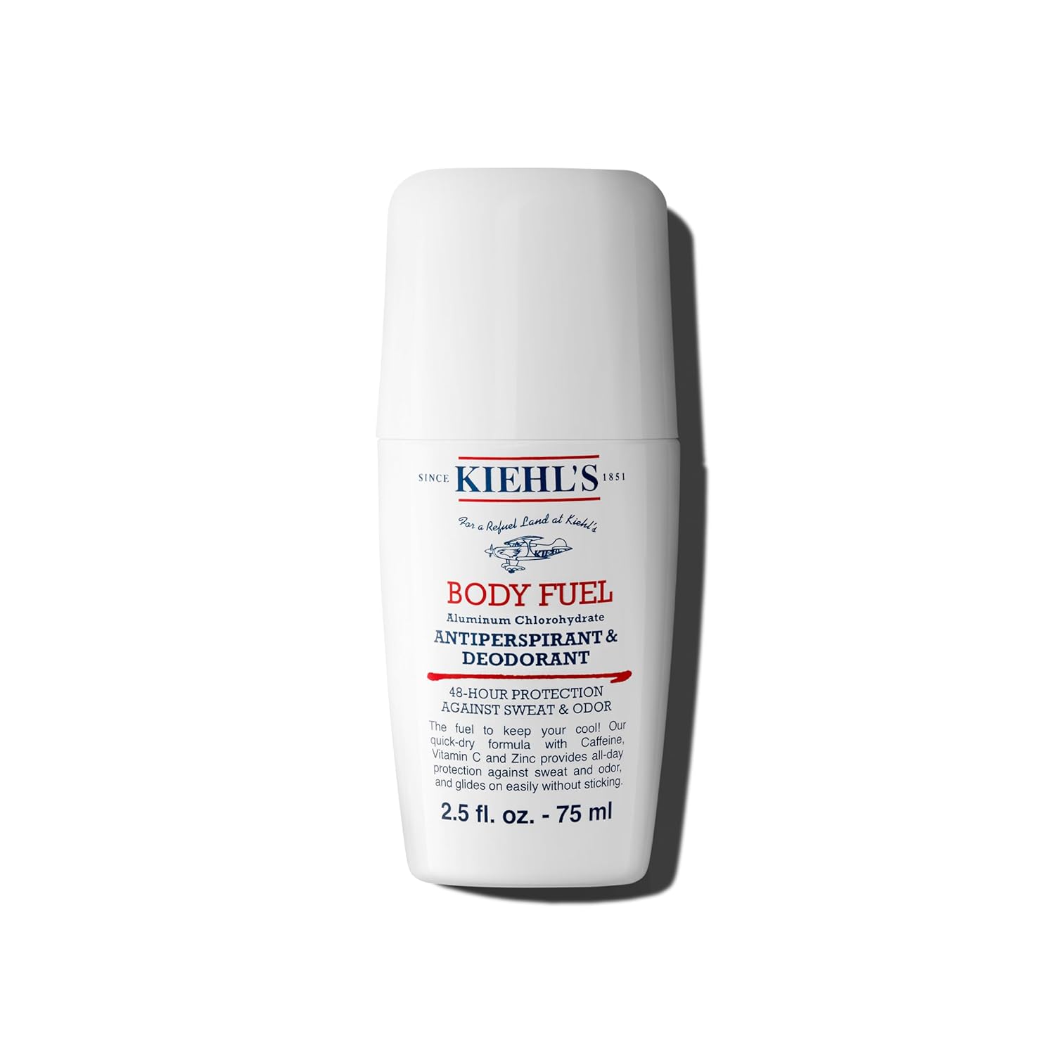 Kiehl'S Body Fuel Antiperspirant & Deodorant Roll-On, 48-Hour Protection Against Sweat And Odor, With Caffeine, Vitamin C & Zinc, Dries Quickly, Energizing Scent For Men'S Underarm - 2.5 Fl Oz