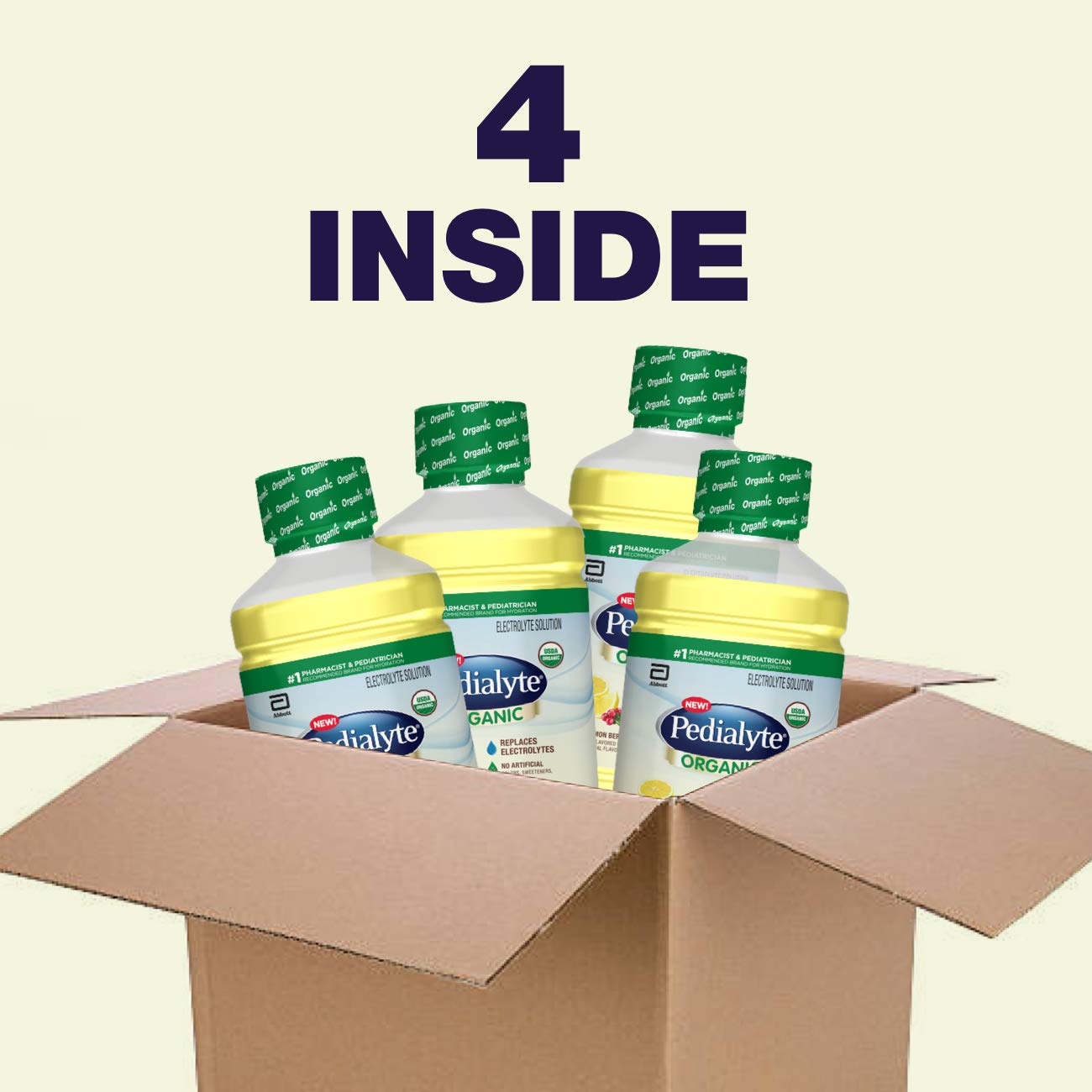 Pedialyte Organic Electrolyte Solution, Crisp Lemon Berry, 33.8 Fl. Oz (Pack Of 4)