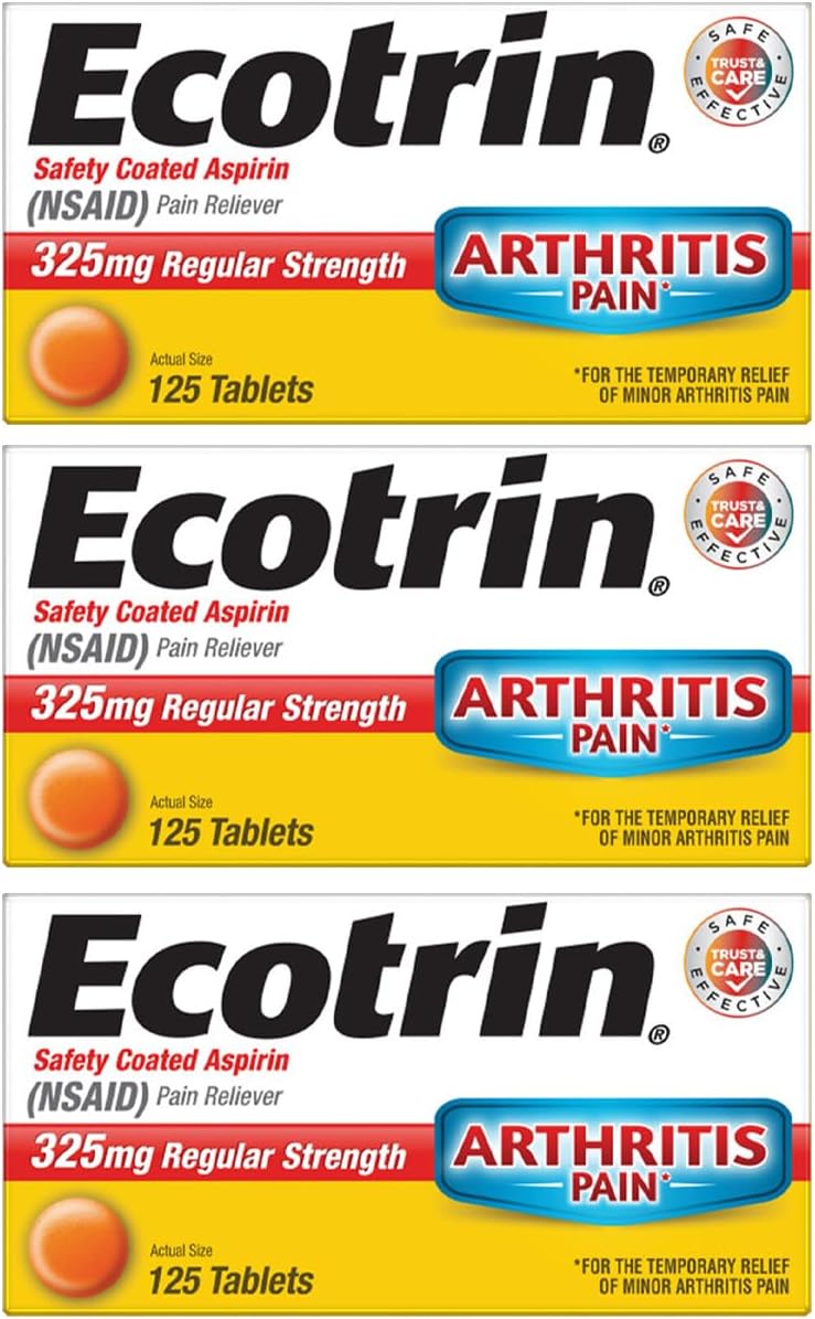 Ecotrin Regular Strength Pain Reliever | 125 Tablets (3 Pack)