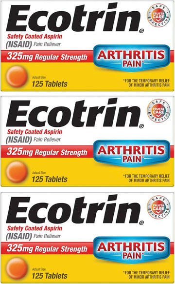 Ecotrin Regular Strength Pain Reliever | 125 Tablets (3 Pack)