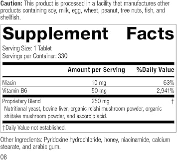 Standard Process B6-Niacinamide - Energy Metabolism, Heart Health, And Digestion Supplement With Vitamin B6, Niacin, Ascorbic Acid, Reishi Mushroom, Shiitake Mushroom, And More - 330 Tablets