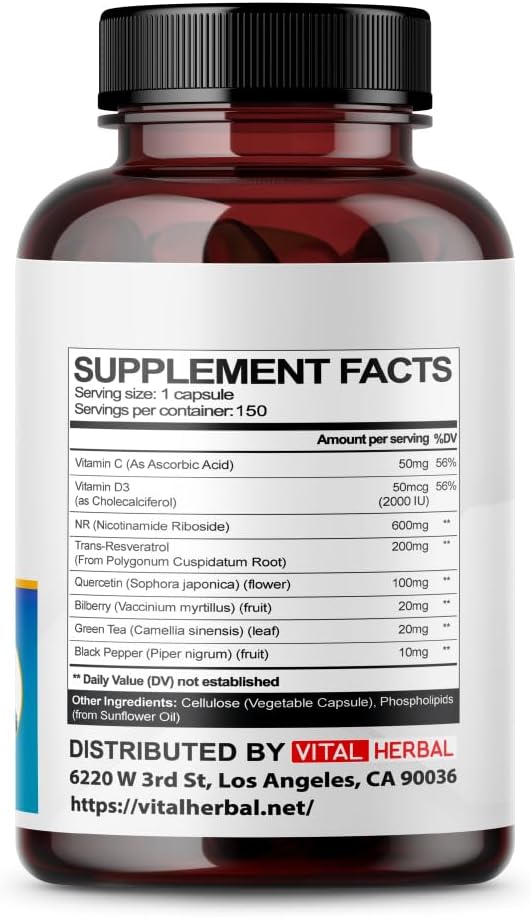 Liposomal Nicotinamide Riboside Complex – Nr With Resveratrol, Quercetin & More – 150 Capsules – Made In Usa