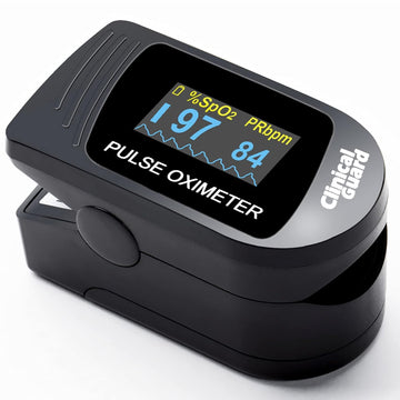 Clinical Guard 500S Pulse Oximeter | Fingertip Blood Oxygen Saturation Monitor with Heart Rate & Accurate SpO2 Reading Meter| Finger Pulse Oximeter with Batteries, OLED Display, Cover & Case | Black