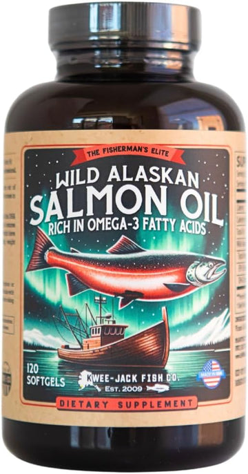 Wild Alaskan Salmon Fish Oil Omega 3 Supplement By Kwee-Jack Fish Co. | 120 Softgels 1000Mg Salmon Oil | Anti-Inflammation Brain Heart Joint Health