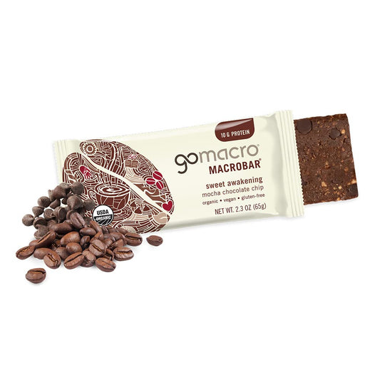 Gomacro Macrobar Organic Vegan Protein Bars - Mocha Chocolate Chip (2.3 Ounce Bars, 12 Count)