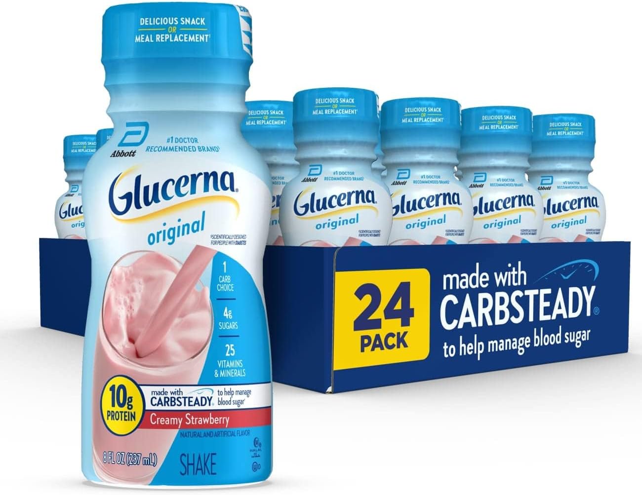 Glucerna Nutritional Shake, Diabetic Drink To Support Blood Sugar Management, 10G Protein, 180 Calories, Creamy Strawberry, 8-Fl-Oz Bottle, 24 Count