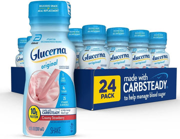 Glucerna Nutritional Shake, Diabetic Drink To Support Blood Sugar Management, 10G Protein, 180 Calories, Creamy Strawberry, 8-Fl-Oz Bottle, 24 Count