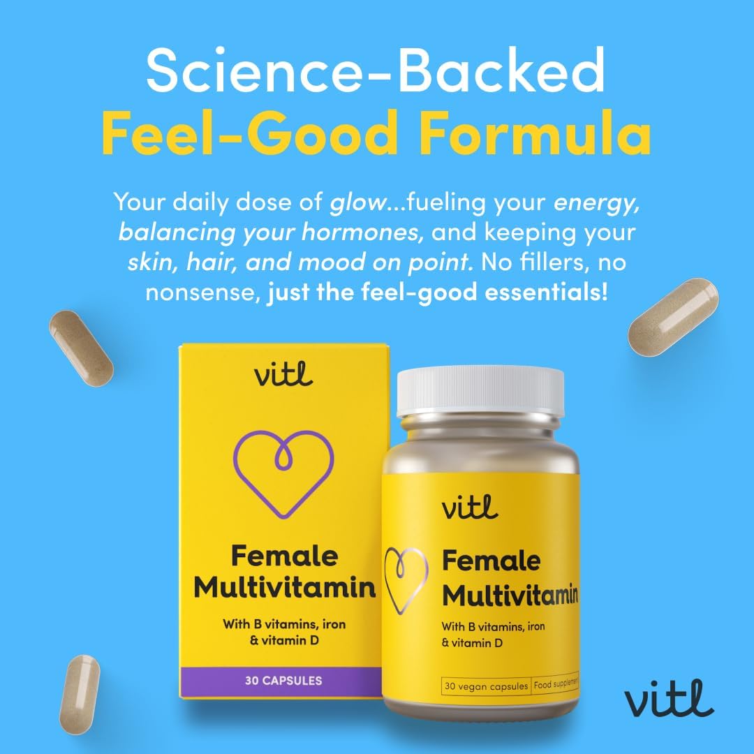 Vitl Female Multivitamin & Minerals Supplement - 30 Vegan Capsules - 21 Essential Active Vitamins & Minerals - with Vitamin D3, Vitamin B, Vitamin C, Vitamin E, Folic Acid & Iron - 1 Month Supply : Amazon.co.uk: Health & Personal Care