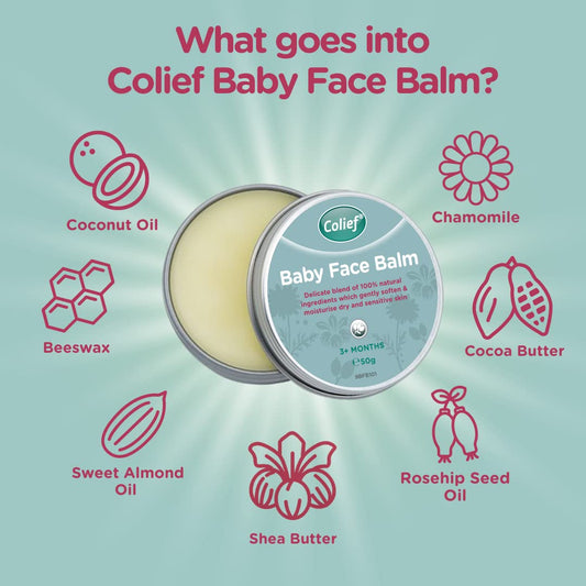 Colief New Baby Face Balm | 100% Natural Ingredients | Gently Soften & Moisturize Baby's Dry Skin | Contains Shea Butter, Chamomile, Rosehip Oil, Coconut Oil | Suitable For Babies 3+ Months | 1.76 oz