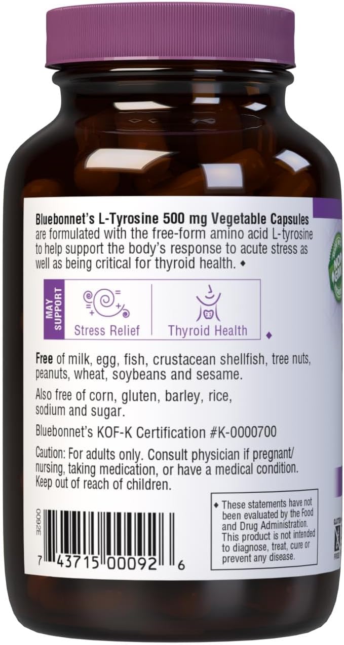 Bluebonnet Ltyrosine 500 Mg Vitamin Capsules, 100 Count
