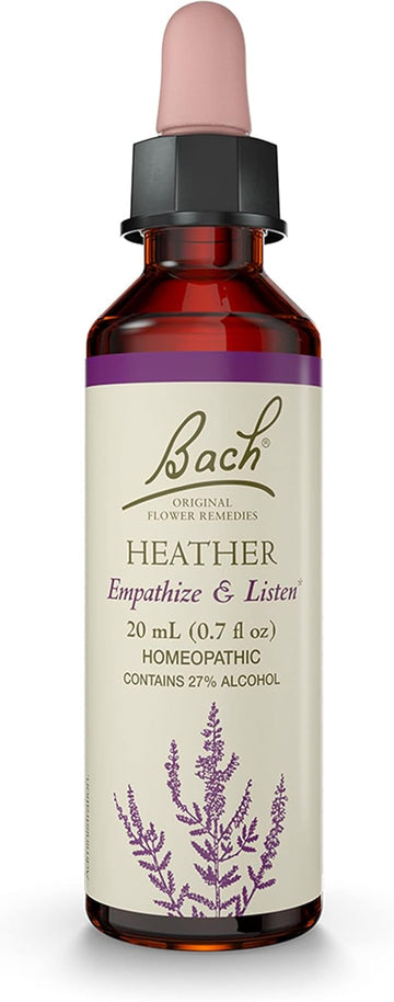 Bach Original Flower Remedies, Heather For Empathy, Natural Homeopathic Flower Essence, Holistic Wellness, Vegan, 20Ml Dropper