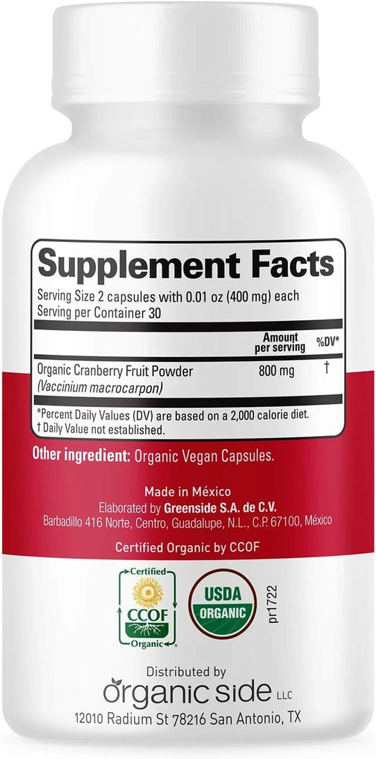Os Organic Side - Organic Cranberry 60 Capsules - Prevention Of Uti - Certified Usda - Non Gmo - Vegan