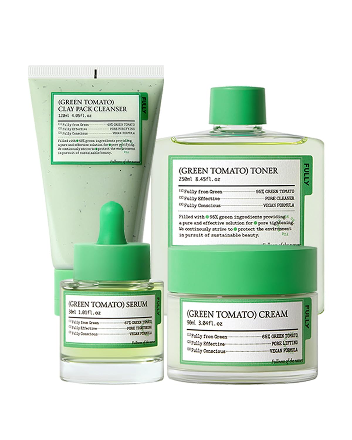 Fully Green Tomato Pore Care Starter Kit Elasticity Boosting, Skin Moisturization, Soothing, Pore Minimizing Set