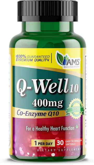 America Medic & Science Q-Well-10 (30 Pieces) | Coq10 400Mg Softgels | Nutritional Supplement With Coenzyme Q10 And Vitamin E | High Absorption Antioxidant For Enhanced Wellness And Heart Health