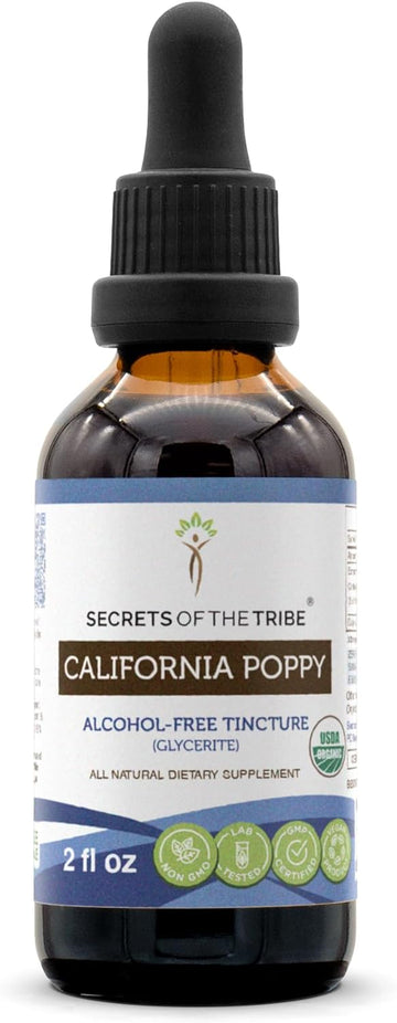 Secrets of the Tribe California Poppy Tincture Alcohol-Free Liquid Extract, USDA Organic California Poppy (Eschscholzia Californica) Dried Root (2 FL OZ)