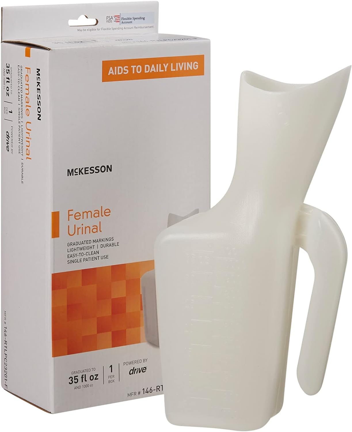McKesson Female Urinal Graduated Markings, Lightweight, Single Patient Use, 946 mL, 1 Count