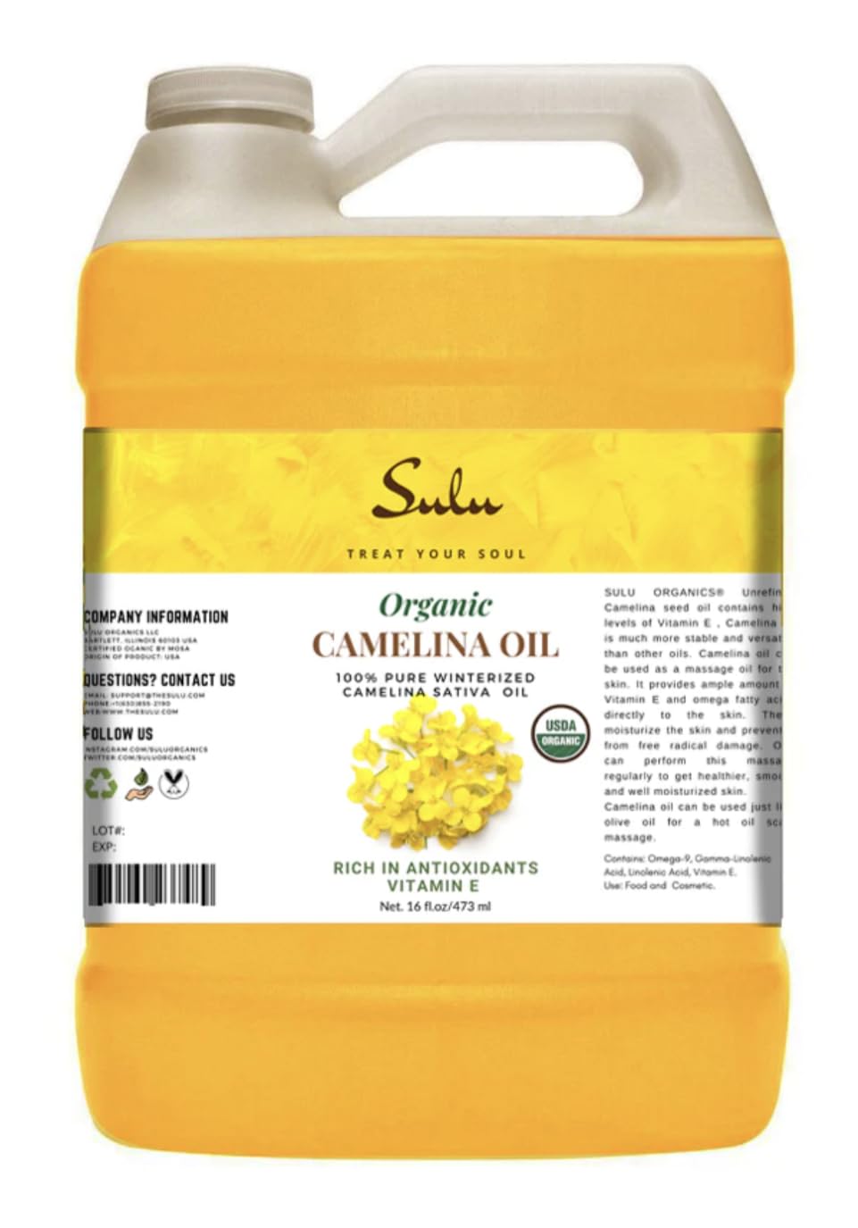 100% Pure Extra Virgin USDA Organic Unrefined Cold Pressed Camelina Seed Oil 1 Gallon (128 FL.OZ) : Beauty & Personal Care