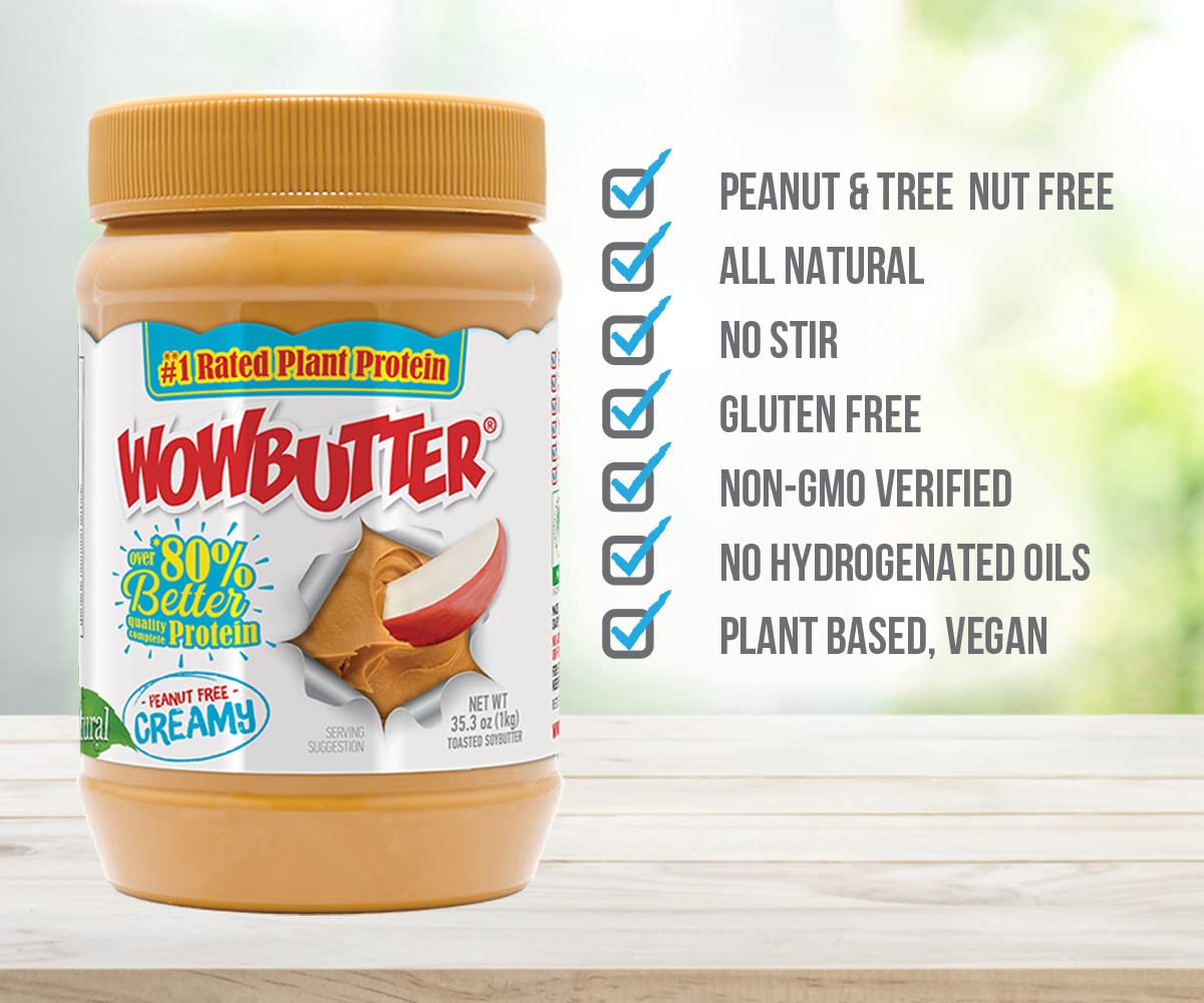 Wowbutter - Creamy Peanut & Tree Nut Free Spread - 1 Jar - 35.3Oz - Whole Toasted Soy - Natural Ingredients - Safe For School - Vegan, Plant Based - Gluten Free, Non-Gmo : Grocery & Gourmet Food