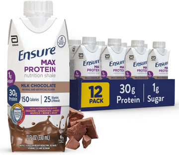 Ensure Max Protein Nutrition Shake With 30G Of Protein, 1G Of Sugar, High Protein Shake, Milk Chocolate, 11 Fl Oz (Pack Of 12), Liquid, Halal