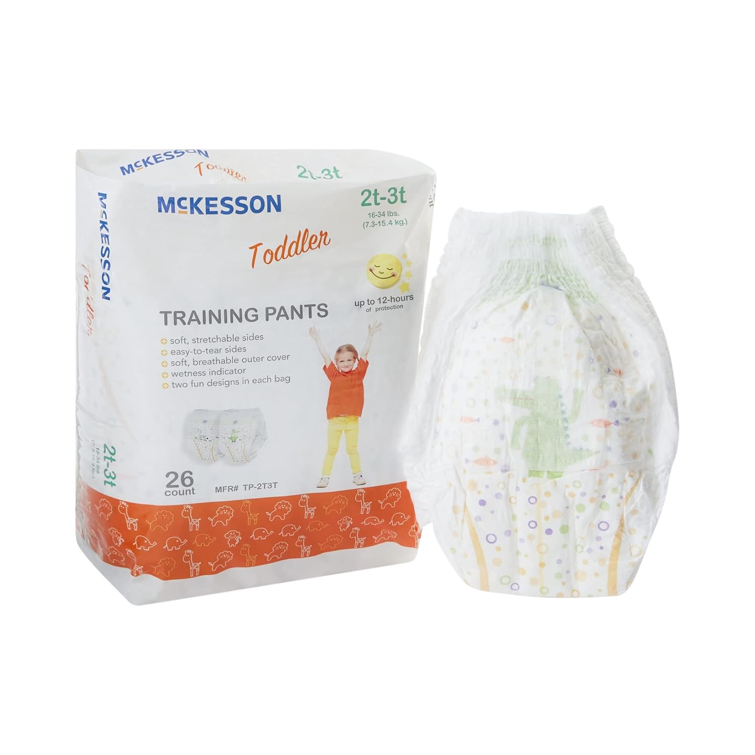 McKesson Toddler Training Pants, Disposable, 2T to 3T, 16 lbs to 34 lbs, 26 Count, 4 Packs, 104 Total