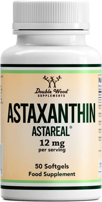 Double Wood Astareal Natural Astaxanthin | 50 Softgels - 12Mg Natural Astaxanthin Per Serving | High Strength Antioxidant Supplement Backed By 35 Years Of Research | Non-Gmo & Gluten Free