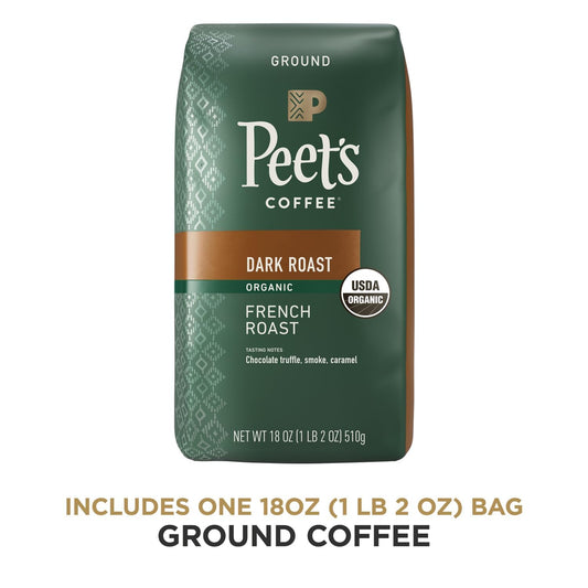 Peet's Coffee, Dark Roast Ground Coffee - Organic French Roast 18 Ounce Bag, USDA Organic